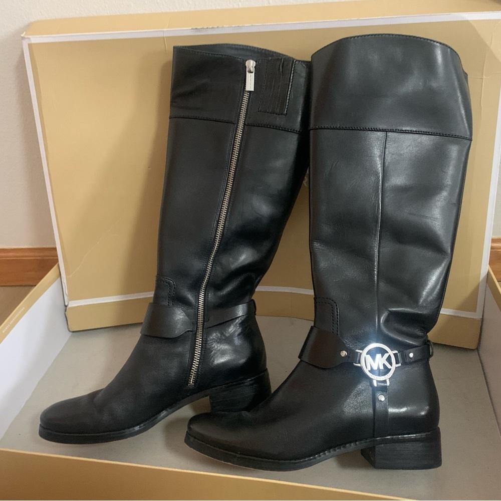 Michael Kors Fulton harness wide calf riding boots size 7 black